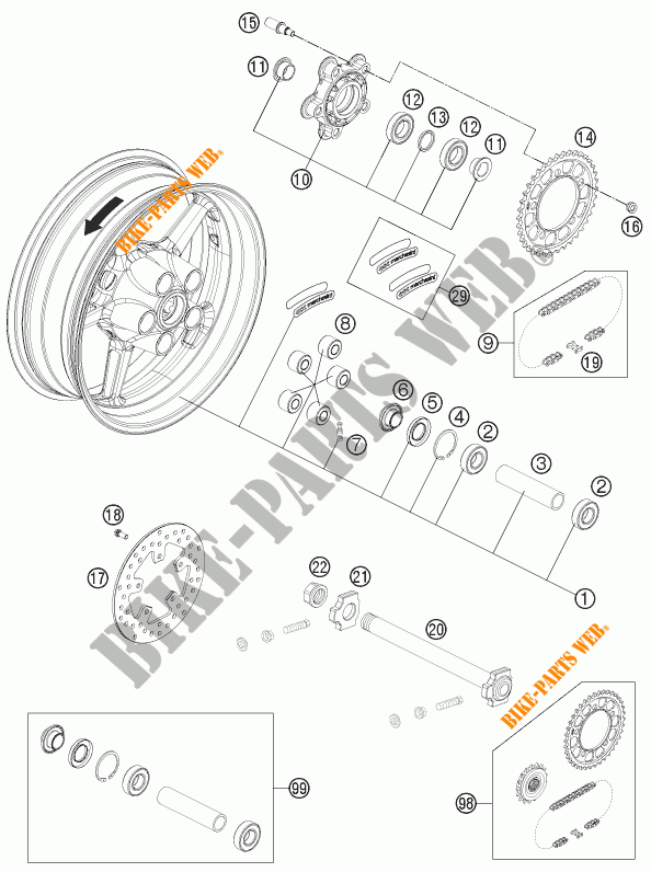 ACHTERWIEL voor KTM 1190 RC8 R WHITE 2015