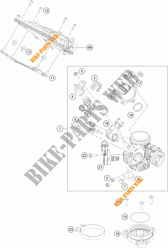GASKLEP HUIS voor KTM 200 DUKE ORANGE NON ABS 2018