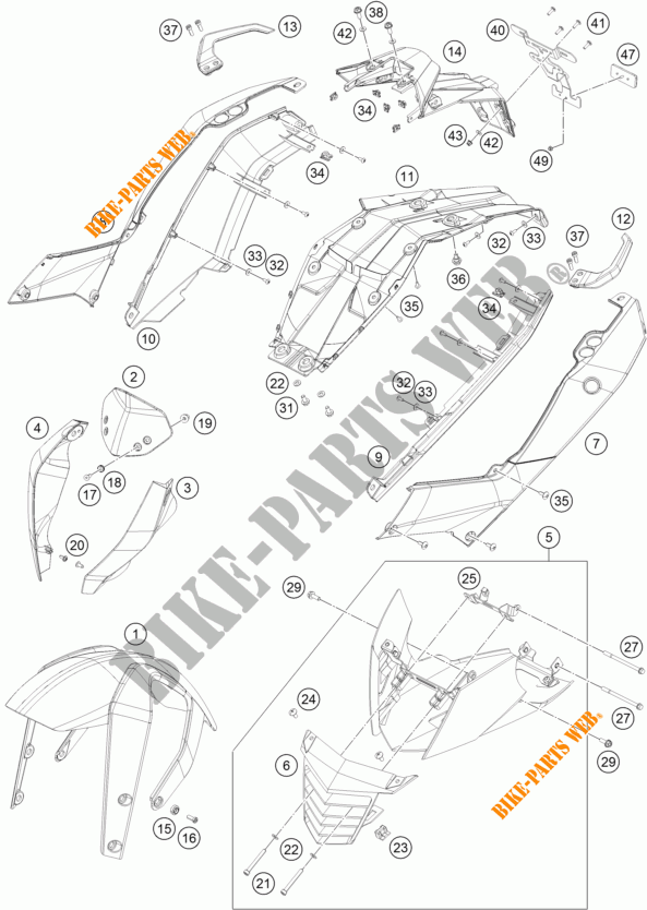 PLASTIC voor KTM 200 DUKE ORANGE NON ABS 2016