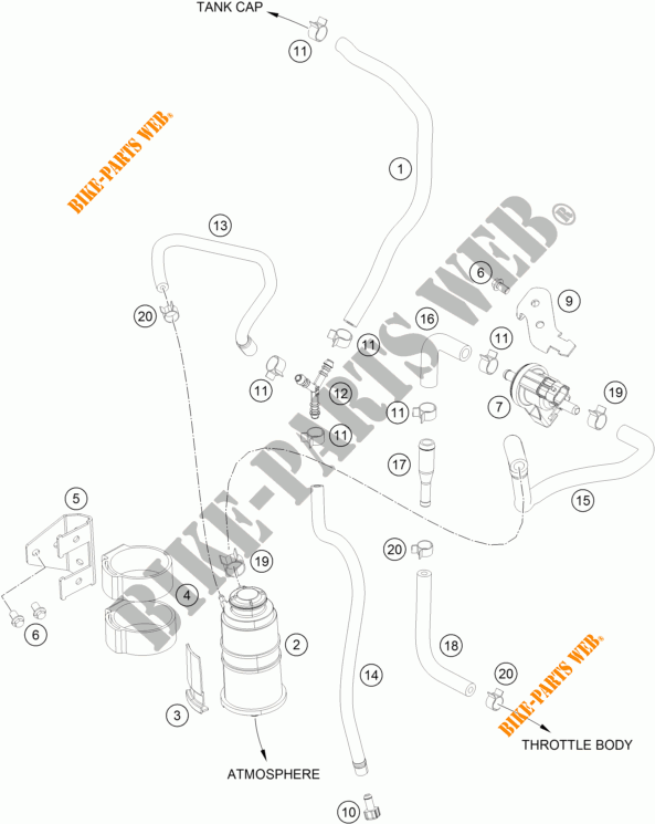EVAPORATIVE CANISTER voor KTM 200 DUKE ORANGE NON ABS 2015