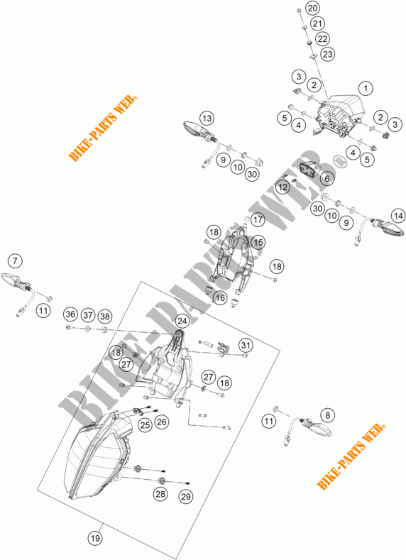 KOPLAMP / ACHTERLICHT voor KTM 125 DUKE ORANGE 2018